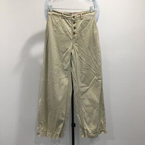 EVERLANE Beige Button Fly Wide Leg Cotton Blend Twill Khaki Pant